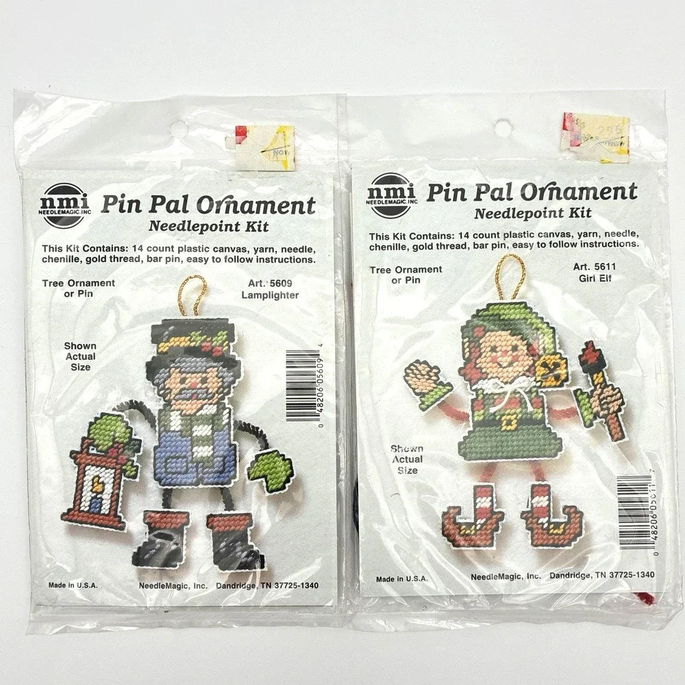 NMI Pin Pal Ornament Needlepoint Canvas Kit Lot of 7 Christmas Santa Elf NOS